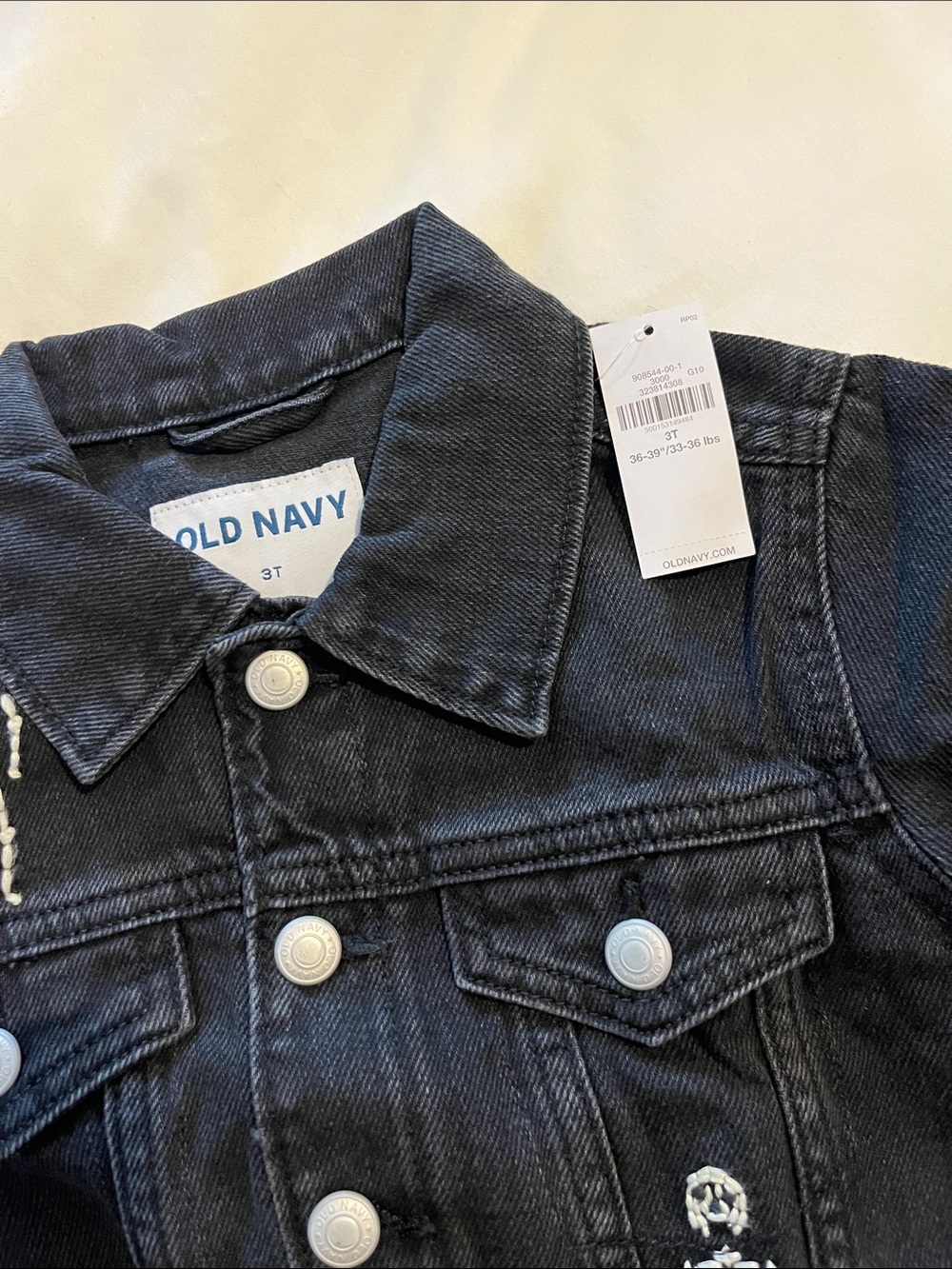 NWT Old Navy Black Denim Kids Jacket with White Skeleton Embroidery - Picture 4 of 7